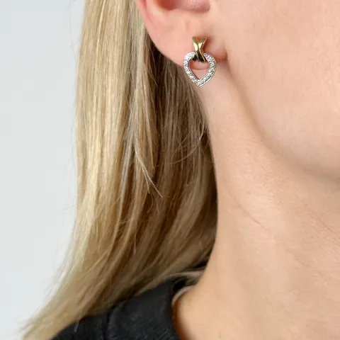 hjerte brillant øreringe i 14 karat guld og hvidguld med diamant 