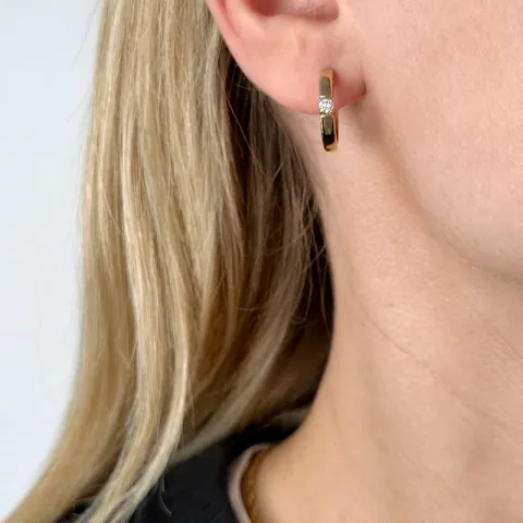 17 mm diamant creoler i 14 karat guld med diamant