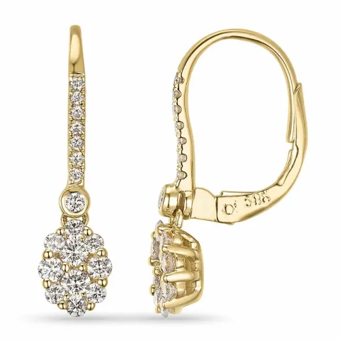 lange ovale diamant creoler i 14 karat guld med diamant