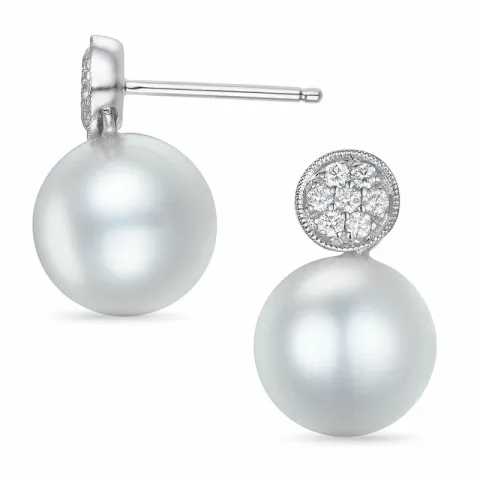 runde perle brillantøreringe i 14 karat hvidguld med diamant 