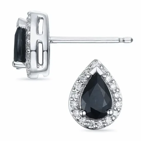 dråbe safir ørestikker i 14 karat hvidguld med safir og diamant