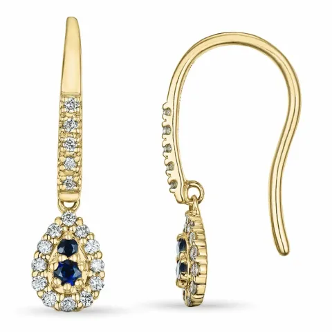 lange dråbe safir brillantøreringe i 14 karat guld med safir og diamant