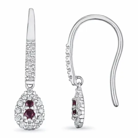 lange dråbe rubin brillantøreringe i 14 karat hvidguld med rubin og diamant 