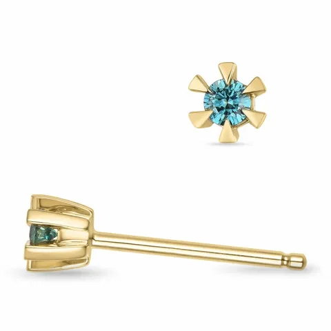 2 x 0,05 ct blå behandlet naturlig diamant solitaireørestikker i 14 karat guld med blå diamant