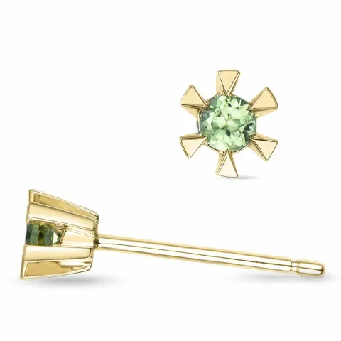 2 x 0,05 ct peridot solitaireørestikker i 14 karat guld med peridot