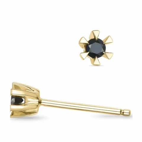 2 x 0,05 ct sorte diamant solitaireørestikker i 14 karat guld med sort diamant