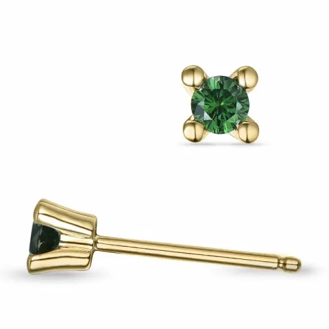2 x 0,09 ct grønne behandlet naturlig diamant solitaireørestikker i 14 karat guld med grøn diamant 