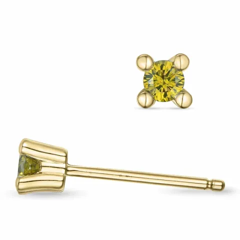 2 x 0,09 ct gule behandlet naturlig diamant solitaireørestikker i 14 karat guld med gul diamant