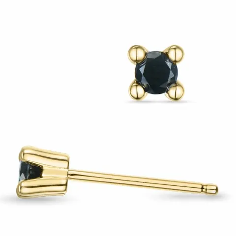 2 x 0,10 ct sorte diamant solitaireørestikker i 14 karat guld med sort diamant