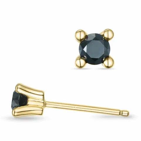 2 x 0,15 ct sorte diamant solitaireørestikker i 14 karat guld med sort diamant