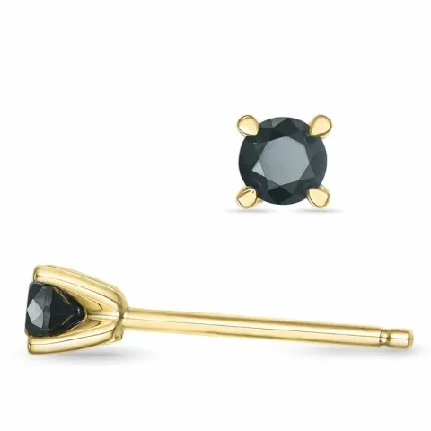 2 x 0,10 ct sorte diamant solitaireørestikker i 14 karat guld med sort diamant