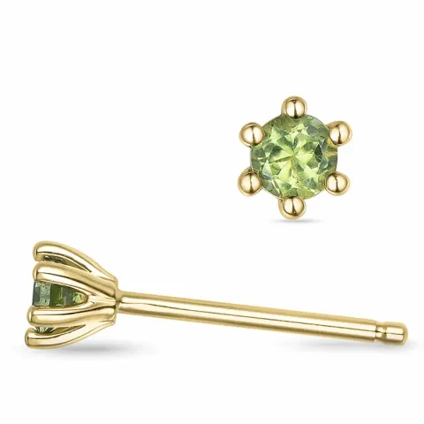 2 x 0,12 ct peridot solitaireørestikker i 14 karat guld med peridot 