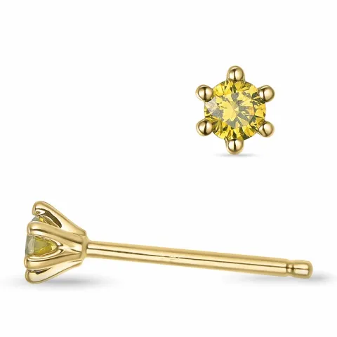 2 x 0,09 ct gule behandlet naturlig diamant solitaireørestikker i 14 karat guld med gul diamant