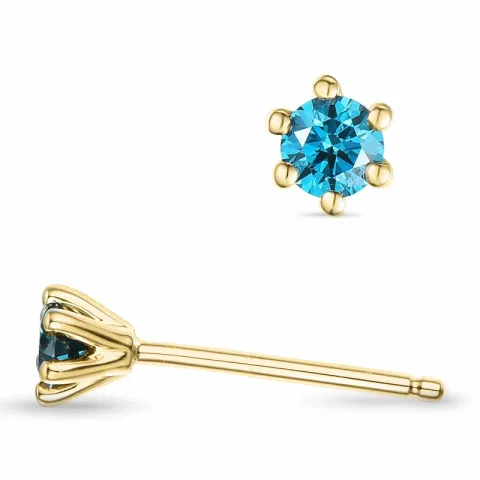 2 x 0,14 ct blå behandlet naturlig diamant solitaireørestikker i 14 karat guld med blå diamant