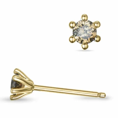 2 x 0,15 ct  brune brillant solitaireørestikker i 14 karat guld med brun diamant 