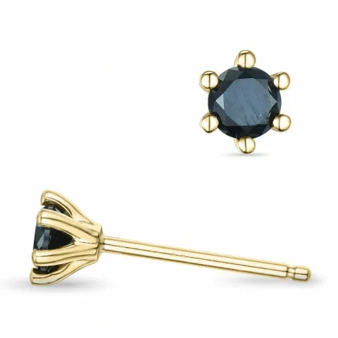 2 x 0,15 ct sorte brillant solitaireørestikker i 14 karat guld med sort diamant