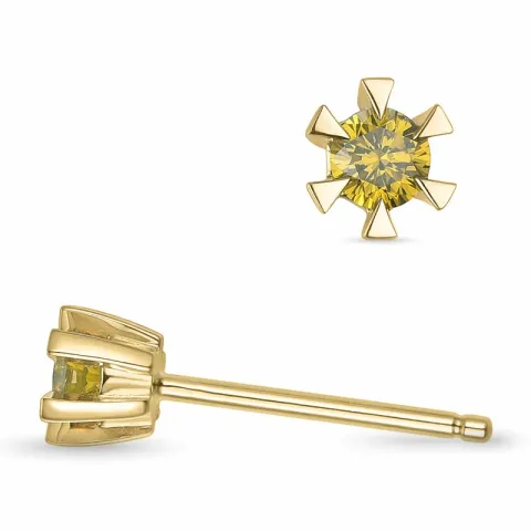 2 x 0,09 ct gule behandlet naturlig diamant solitaireørestikker i 14 karat guld med gul diamant