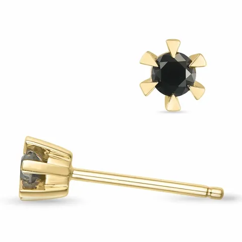 2 x 0,10 ct sorte diamant solitaireørestikker i 14 karat guld med sort diamant