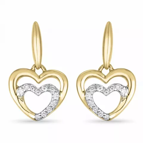 hjerte brillant øreringe i 14 karat guld og hvidguld med diamant 