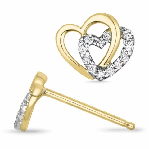 hjerte diamant ørestikker i 14 karat guld og hvidguld med diamant 