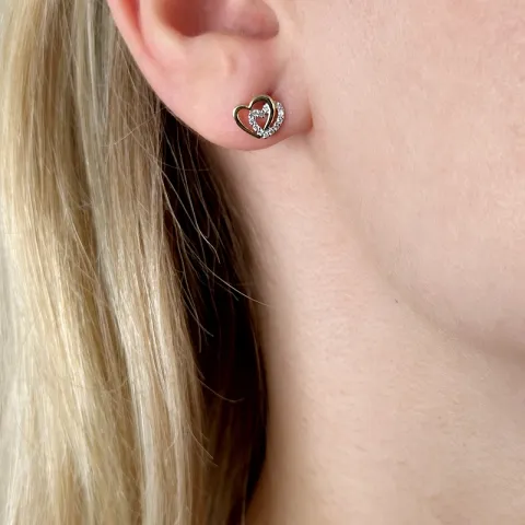 hjerte diamant ørestikker i 14 karat guld og hvidguld med diamant 