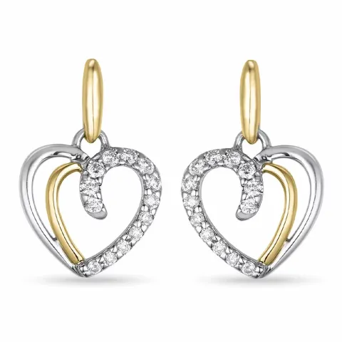 hjerte diamant øreringe i 14 karat guld og hvidguld med diamant 