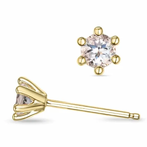 2 x 0,19 ct morganit solitaireørestikker i 14 karat guld med morganit