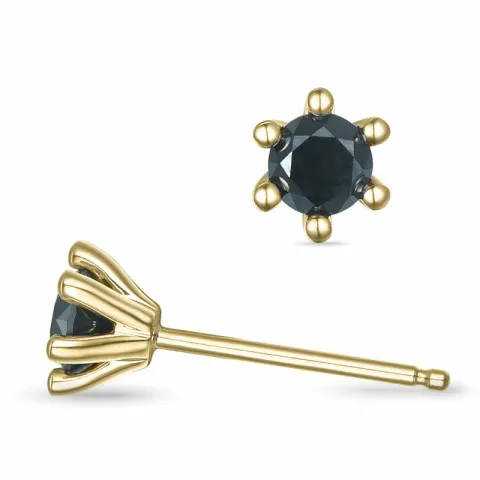2 x 0,25 ct sorte diamant solitaireørestikker i 14 karat guld med sort diamant
