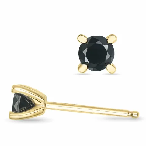 2 x 0,20 ct sorte diamant solitaireørestikker i 14 karat guld med sort diamant