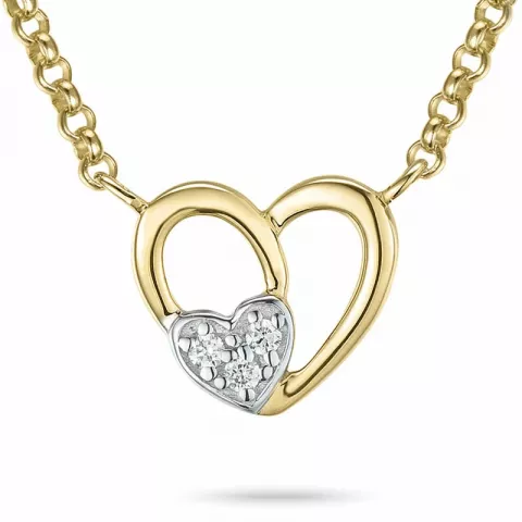 45 cm halskæde med hjertevedhæng i 14 karat guld og hvidguld 0,03 ct