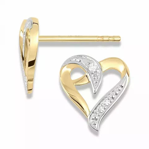 Hjerte diamant ørestikker i 14 karat guld med rhodium med diamanter 