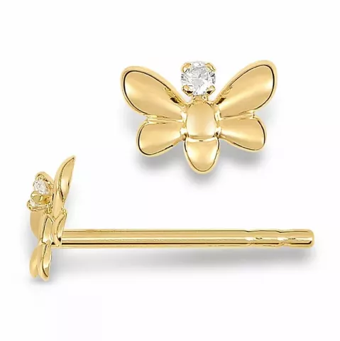 sommerfugle diamant ørestikker i 14 karat guld med diamant 