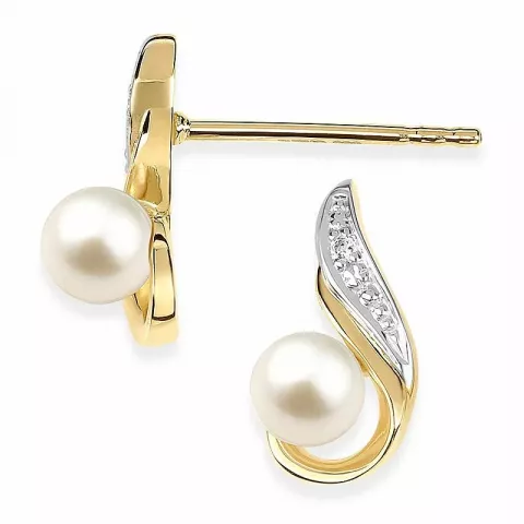 Perle øreringe i 14 karat guld med rhodium med diamant 