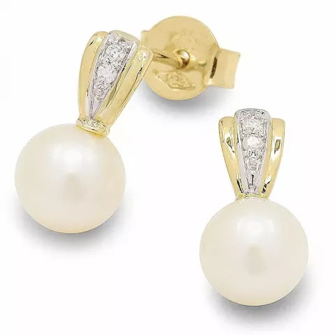 Perle ørestikker i 14 karat guld med rhodium med diamant 