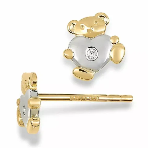 bamse diamant ørestikker i 14 karat guld med rhodium med diamant