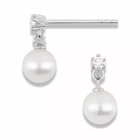 Perle øreringe i 14 karat hvidguld med diamant 