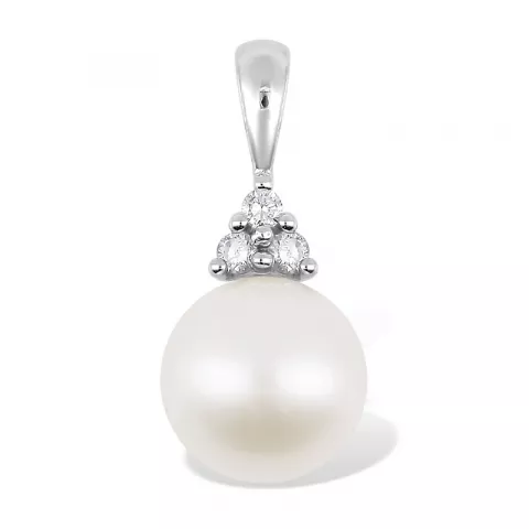 perle diamantvedhæng i 14 karat hvidguld 0,09 ct