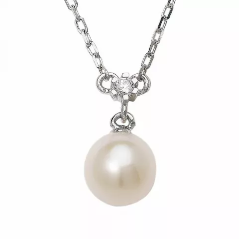 ægte perle halskæde i 14 karat hvidguld 0,06 ct
