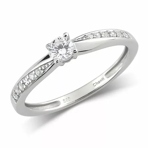 Elegant zirkon ring i 14 karat hvidguld