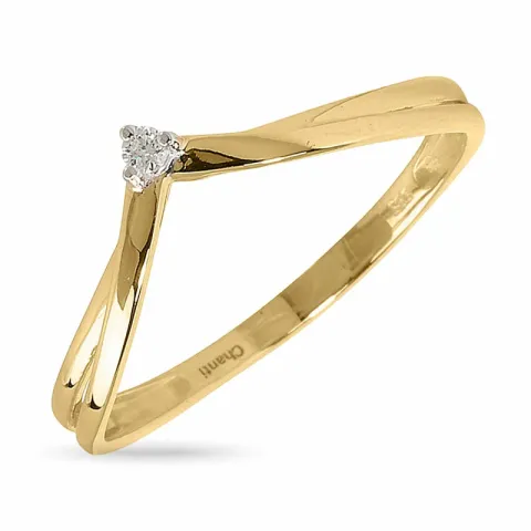 V diamant guld ring i 14 karat guld med rhodium 0,021 ct