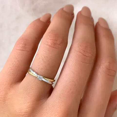 diamant guld ring i 14 karat guld med rhodium 0,015 ct