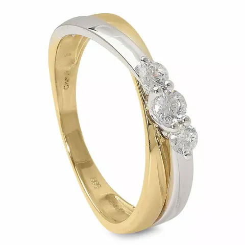stor zirkon ring i 14 karat guld med rhodium