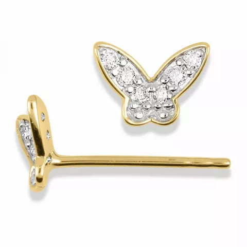 sommerfugle ørestikker i 14 karat guld med rhodium med diamant 