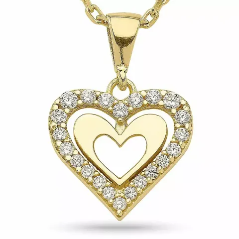 hjerte halskæde i forgyldt sølv med vedhæng i 9 karat guld