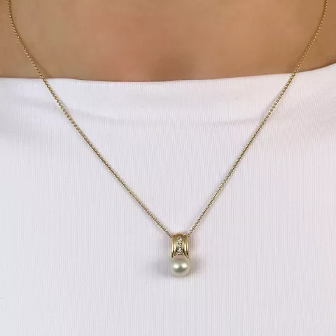 perle diamantvedhæng i 14 karat guld 0,058 ct