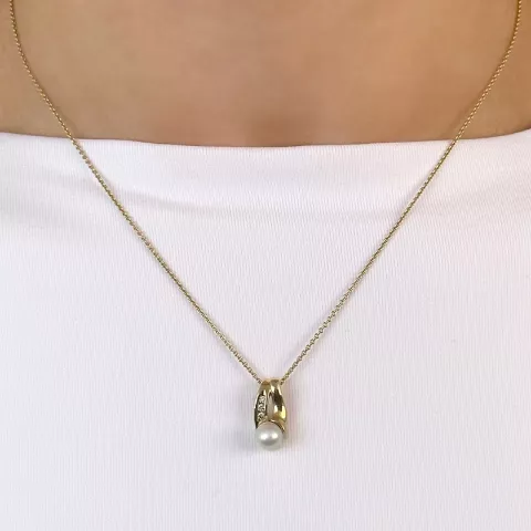 perle diamantvedhæng i 14 karat guld 0,053 ct