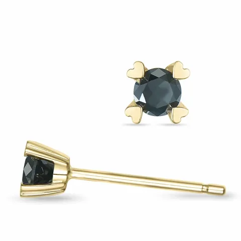 2 x 0,10 ct sorte diamant solitaireørestikker i 14 karat guld med sort diamant