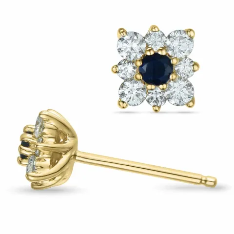 blomster safir brillantøreringe i 14 karat guld med safir og diamant