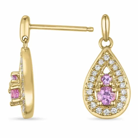 dråbe pink safir øreringe i 14 karat guld med pink safir og diamant
