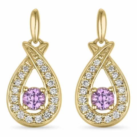 dråbe pink safir øreringe i 14 karat guld med pink safir og diamant 